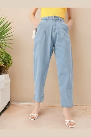DressBerry Women Urban Stunning High Rise Slouchy Fit Pleated Jeans