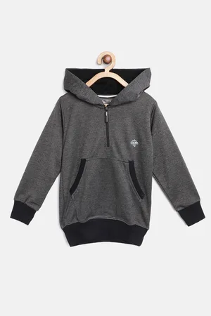 Chimprala Kids Charcoal Grey Pure Cotton Solid Hooded Sweatshirt