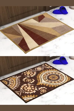 Athom Trendz Set of 2 Brown & Beige Printed Premium Anti Slip Doormats