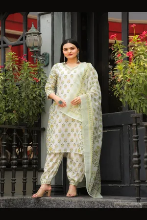 DIVASTRI Women Floral Printed Regular Pure Cotton Kurta with Salwar & With Dupatta