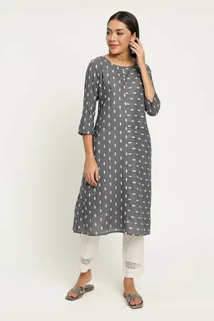 BE INDI Women Round Neck Woven Design A-Line Regular Kurta