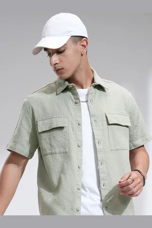 Highlander Men Oversized Fit Spread Collar Textured Cotton Casual Shirt