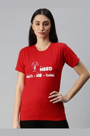 BRATMA Women Red & White Typography Printed T-shirt