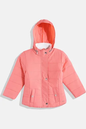 Okane Girls Pink Solid Mock Collar Padded Jacket
