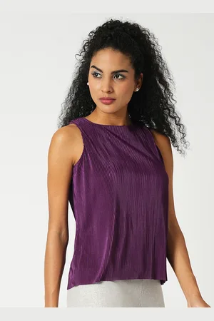 Globus Women Accordion Pleats Boat Neck Sleeveless Top