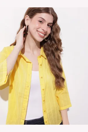 DressBerry Sunshine Self Stripes Crop Shirt