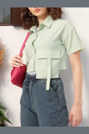 DressBerry Laid-Back Luxe Seersucker Boxy Crop Shirt
