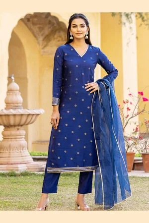 Ambraee Ethnic Self Design Gotta Patti Chanderi Cotton Kurta with Trousers & Dupatta