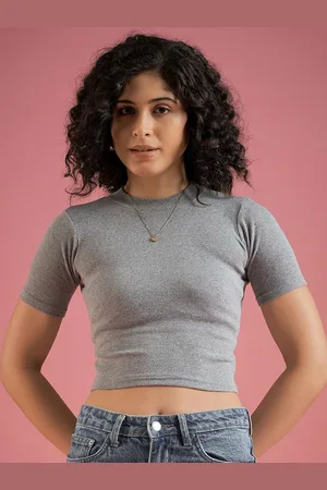 DressBerry Women Round Neck Pure Cotton Fitted Crop Top