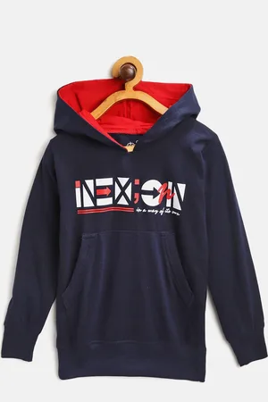 Chimprala Kids Navy Blue & White Typography Print Cotton Hooded Antimicrobial Sweatshirt