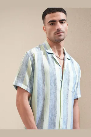 LocoMotive Premium Men LimeMocklino Textured Cuban Collar Relaxed Fit Shirt