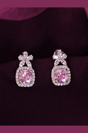 CLARA 925 Sterling Silver Rhodium-Plated CZ Studded Nera Solitaire Drop Earrings