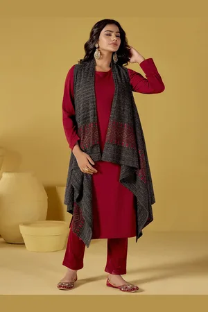 Jaipur Round Neck Kurta with Trousers & Shrug