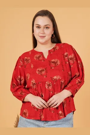 Sztori Women Ethnic Motifs Printed Round Neck Plus Size Top