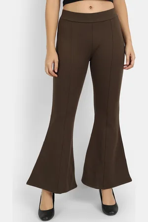 Broadstar Women Olive Green Flared High-Rise Trousers