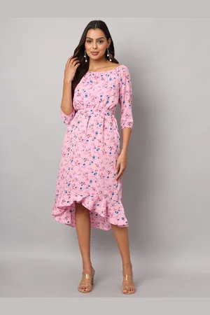 BRINN Women Boat Neck Fit & Flare Floral Midi Dress