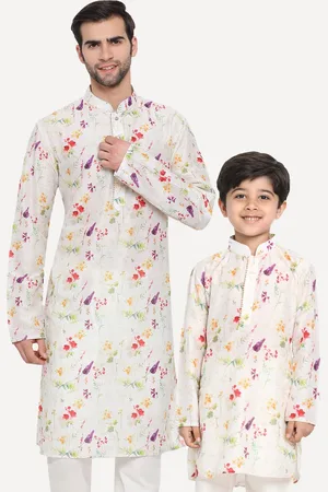 Vastramay Boys Floral Printed Mandarin Collar Cotton Kurta