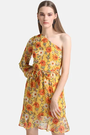 Kazo Floral Printed One Shoulder Fit & Flare Mini Dress