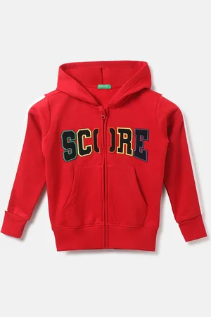 Benetton Boys Red Printed Hooded Neck Sweatshirt