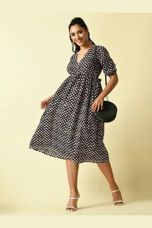 Kalini Women Floral Printed Cotton Wrap Midi Dress