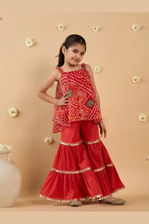 pspeaches Girls Bandhani Printed Regular Kurta with Sharara