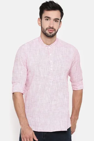 Cross Court Woven Design Mandarin Collar Cotton Straight Kurta