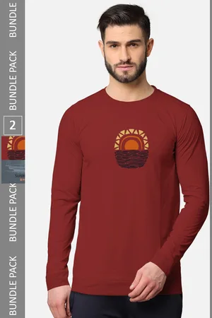 bullmer Men Rust & Grey Pack of 2 Printed Cotton T-shirt