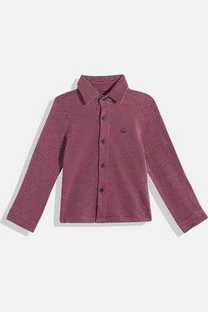 Benetton Boys Cotton Geometric Self Design Casual Shirt