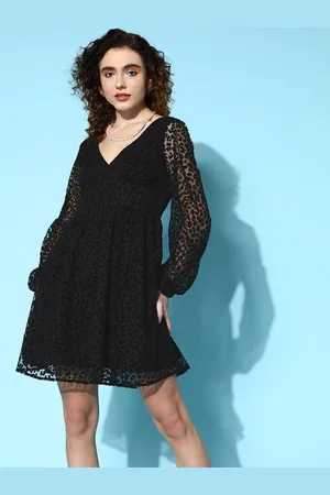 Berrylush Bishop Sleeve Fit & Flare Mini Dress