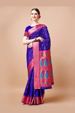 JustFashion Ethnic Motifs Printed Woven Design Zari Paithani Saree