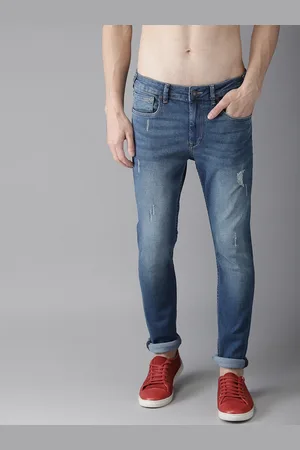 HERE&NOW Men Blue Skinny Fit Mid-Rise Low Distress Stretchable Jeans