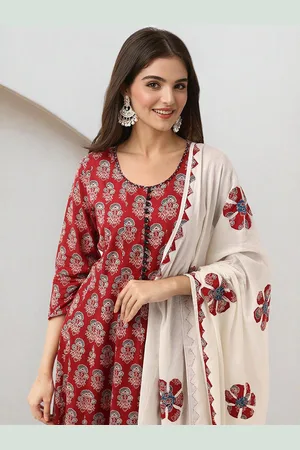 Ishin Applique Embroidered Pure Cotton Straight Kurta with Trouser & Dupatta