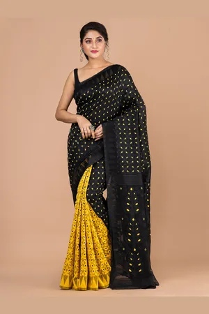 HOUSE OF ARLI Floral Woven Design Half & Half Jamdani Saree
