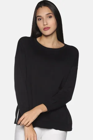 BlissClub Women Black Pure Cotton Extended Sleeves NonStop Top