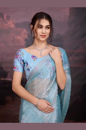 House of Pataudi Striped Embroidered Saree