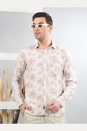 Crimsoune Club Men Classic Slim Fit Spread Collar Floral Printed Cotton Casual Shirt
