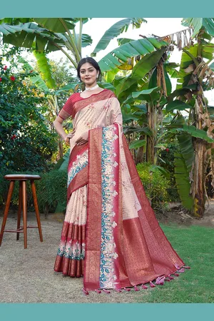 JustFashion Floral Printed Zari Banarasi Saree