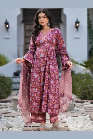 Divena World Women Floral Printed Regular Pure Cotton Kurta with Trousers & With Dupatta