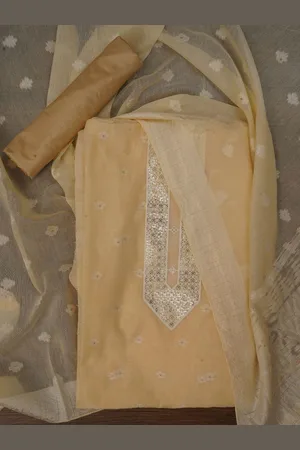 Jaipur Cotton Woven Design Embellished Dress Material with Dupatta