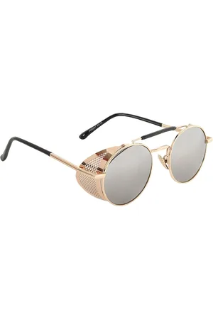 GARTH Unisex Grey Lens & Gold Round Sunglasses UV Protected Lens GRT_RND_JALI_RGLD-SIL
