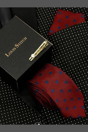 LOUIS STITCH Woven Designed Italian Silk Necktie Accessory Gift Set