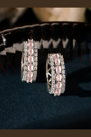 Priyaasi Silver Plated American Diamond Stone Studded Circular Hoop Earrings