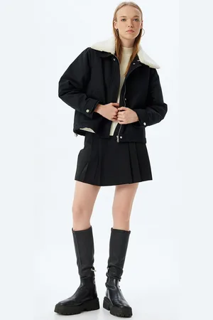 Koton Women Cape Jacket With Faux Fur Trim