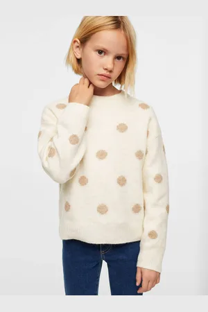 MANGO Girls Off White & Brown Polka Dot Patterned Sustainable Pullover