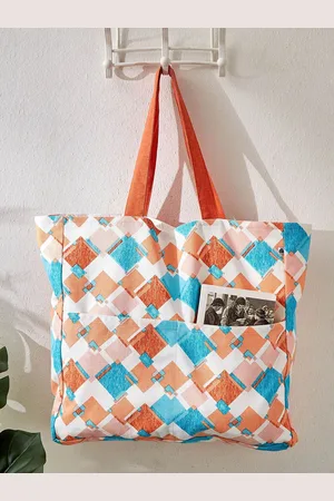 Home Centre Checked Printed Shopper Tote Bag with Quilted
