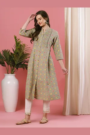 Globus Band Collar Paneled Ethnic Motifs Printed A-Line Kurta