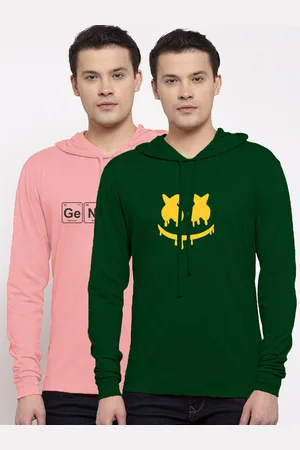 Friskers Men Pack Of 2 Green & Pink Printed Pure Cotton Hooded T-shirt