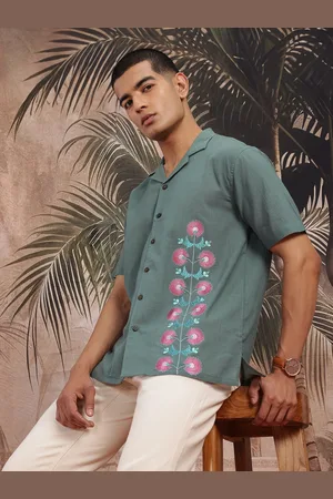 Sangria Floral Embroidered Pure Cotton Longline Shirt