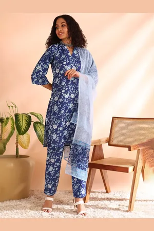 DIVASTRI Women Floral Printed Regular Kurta with Trousers & With Dupatta