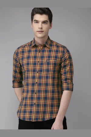 Ralph Lauren Men Orange & Navy Blue Regular Fit Checked Casual Shirt